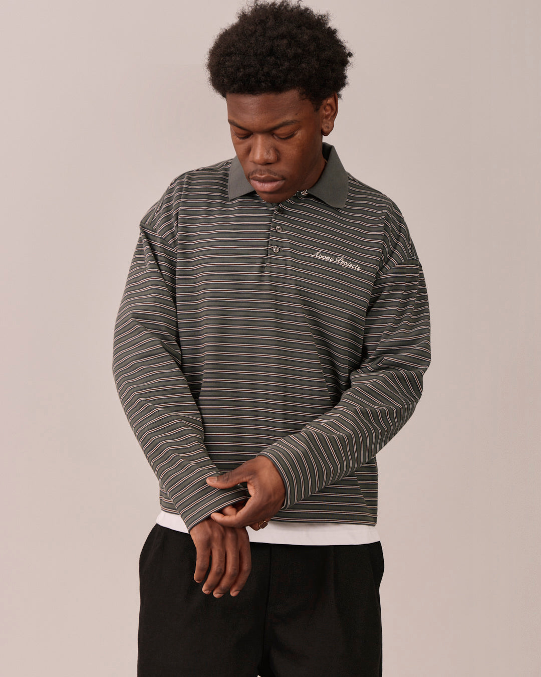 LS Polo Shirt - Dark Green Stripe
