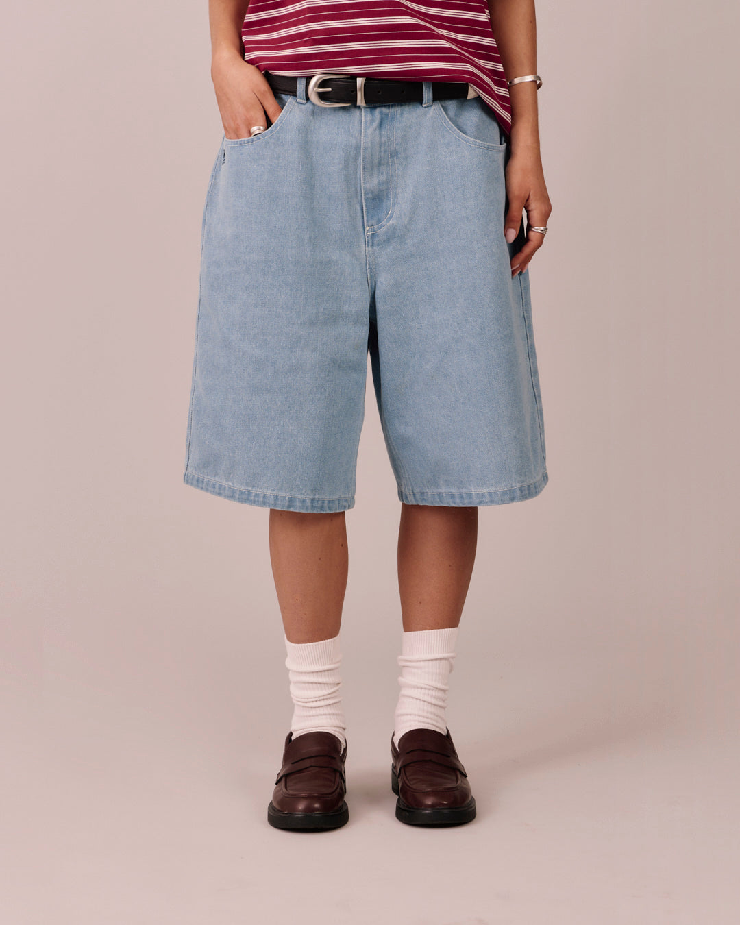 Baggy Denim Jorts - Light Blue