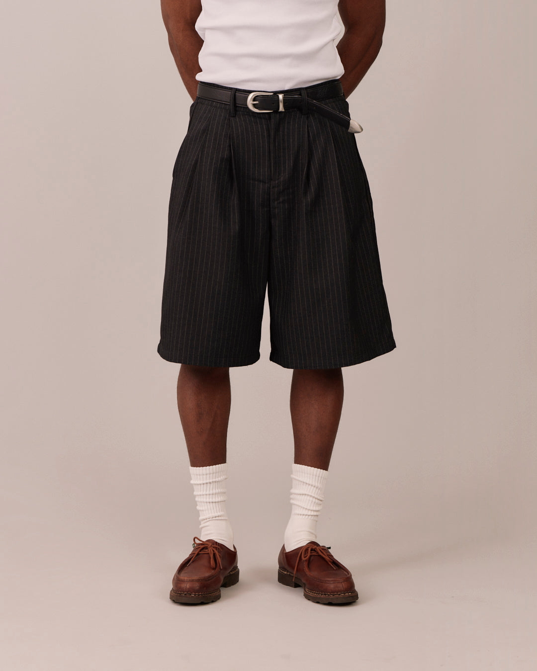 Relaxed Suit Shorts - Black Stripe