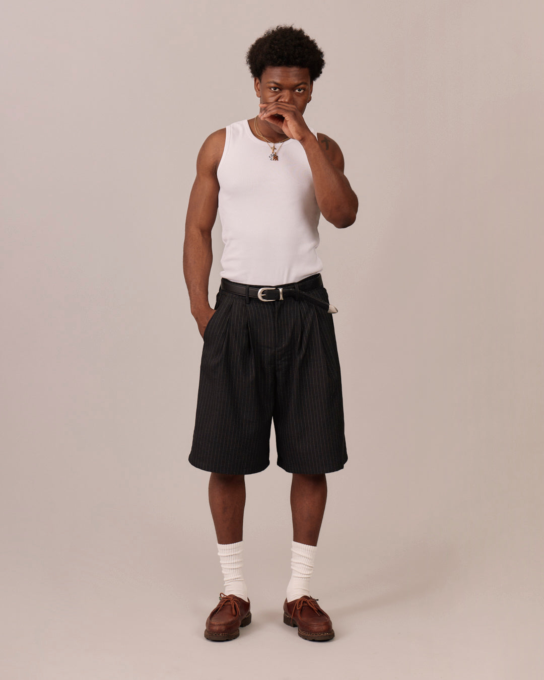 Relaxed Suit Shorts - Black Stripe