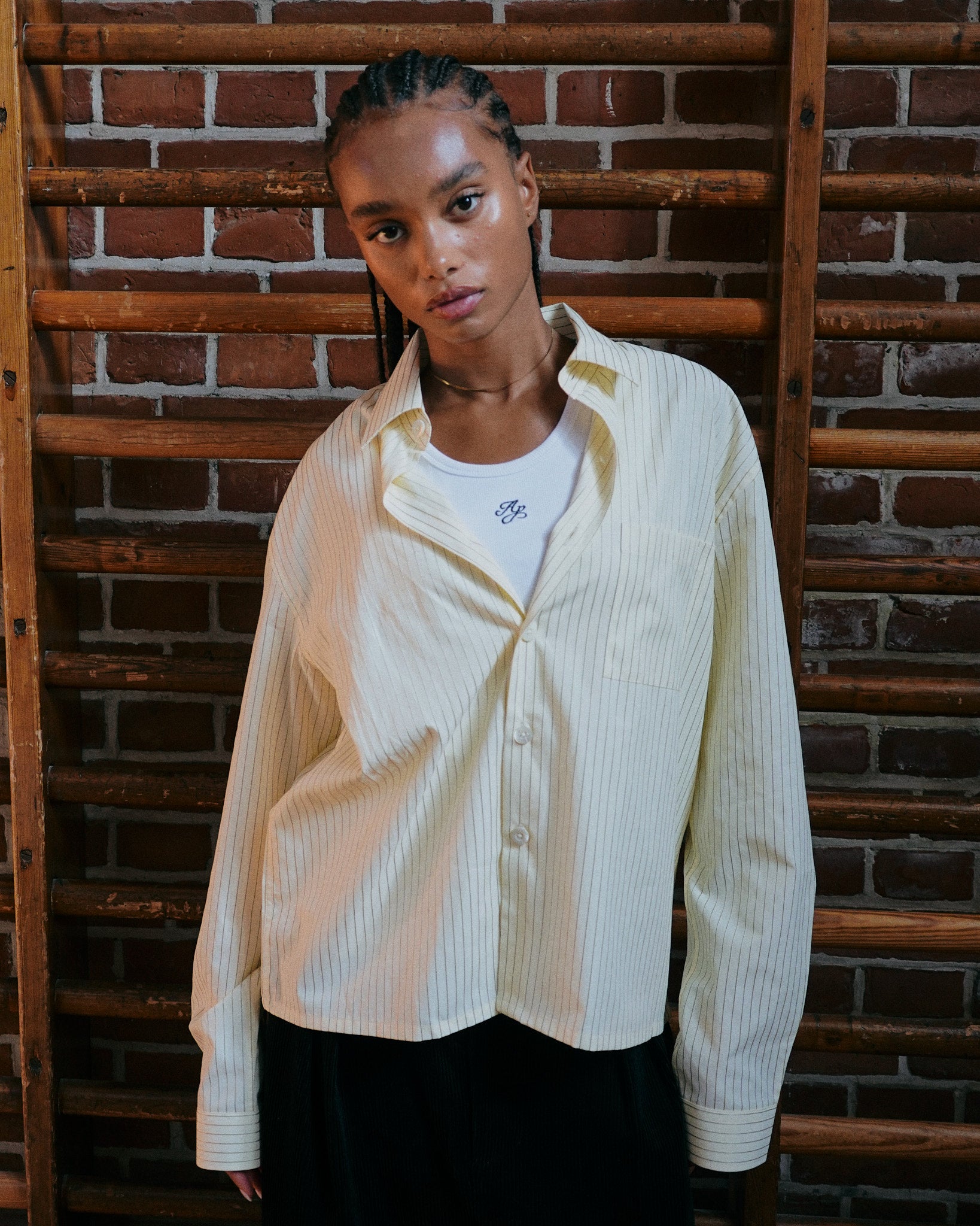 LS Striped Shirt - Butteryellow/Brown
