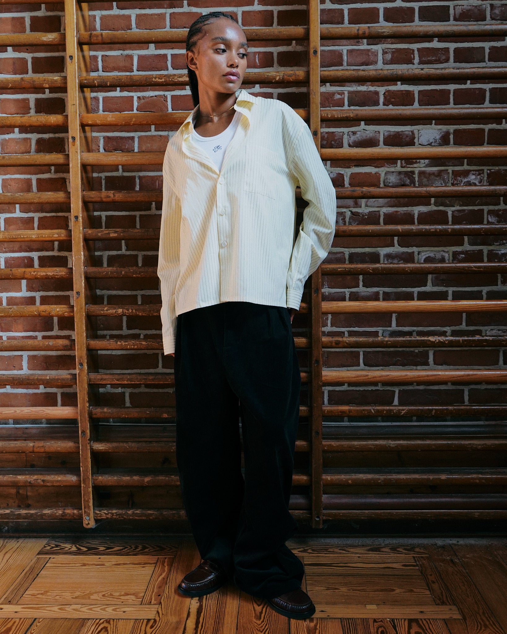 Pleated Corduroy Pants - Black