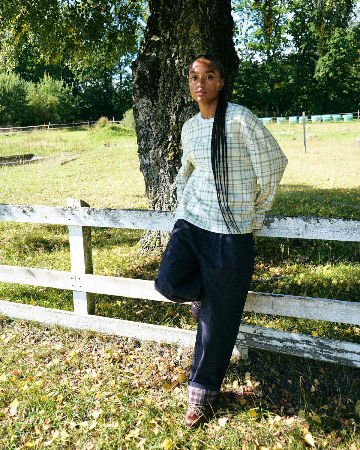LS Classic Waffle Tee - Green Check