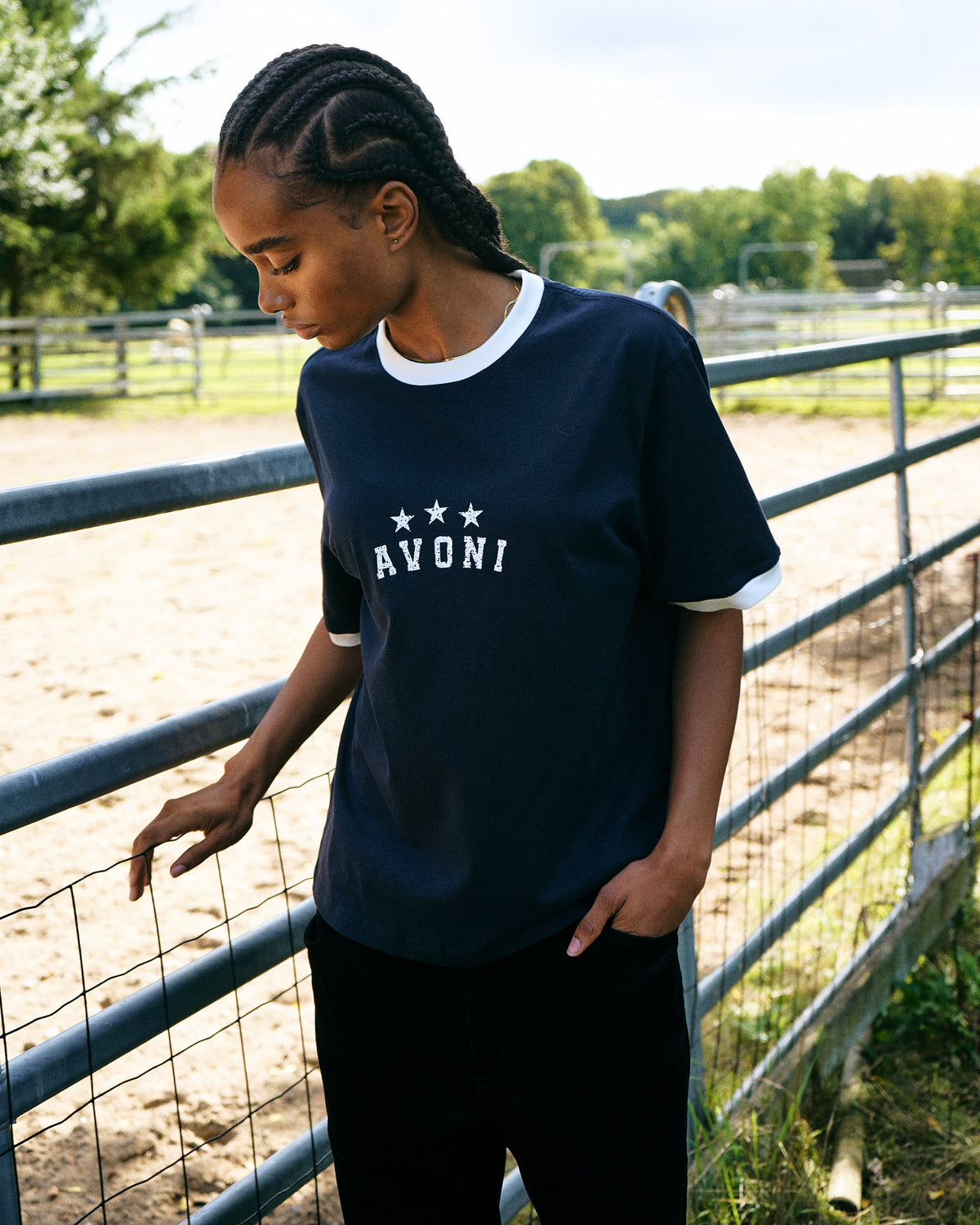 SS Star Ringer Tee - Navy/Off White