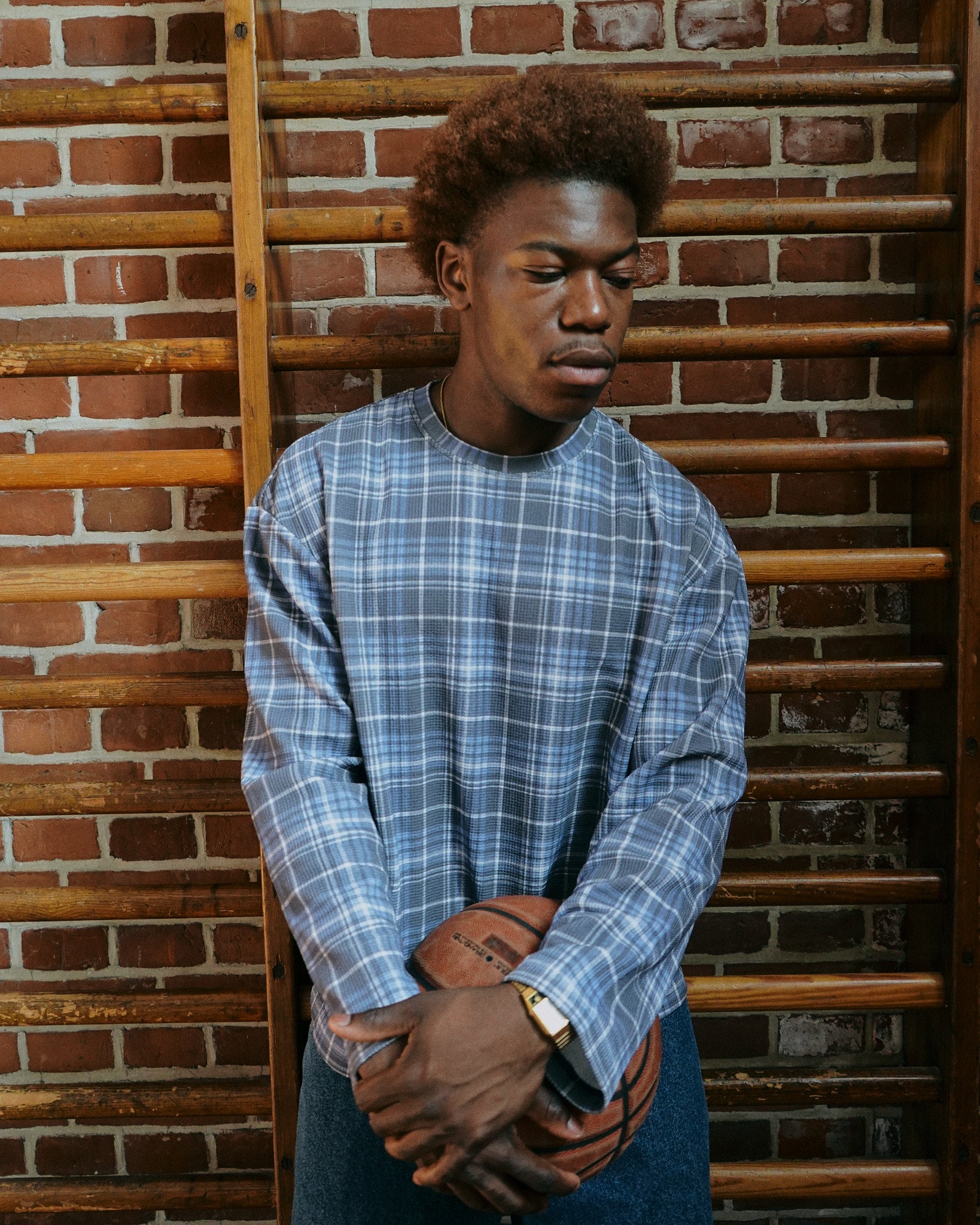 LS Classic Waffle Tee - Navy Check