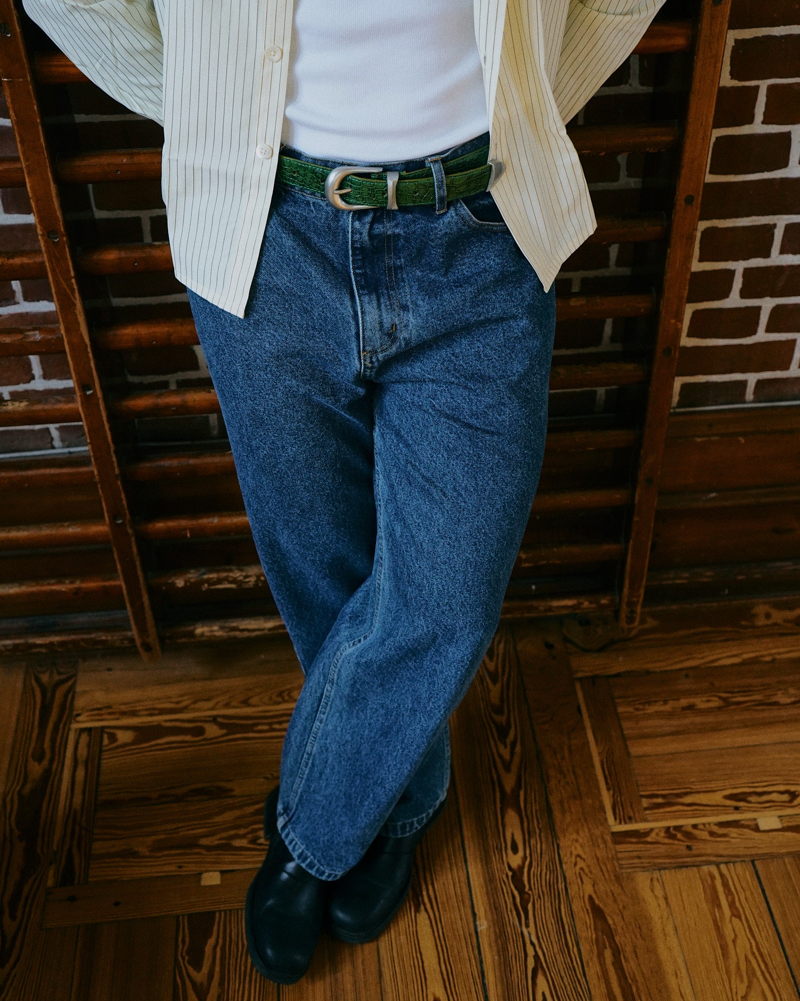 Leather Belt - Green Croc