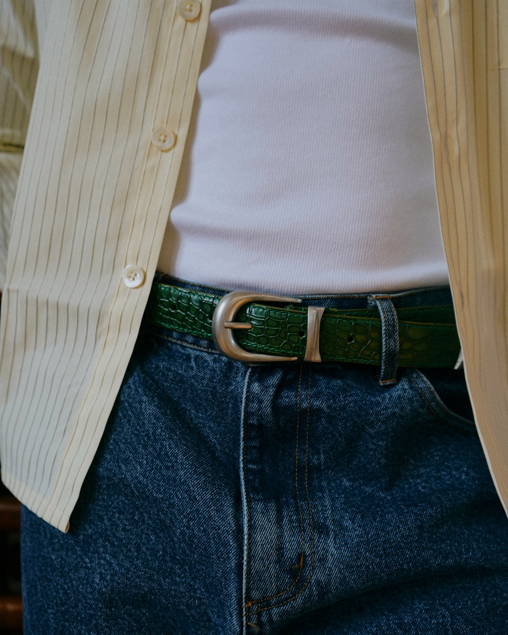 Leather Belt - Green Croc