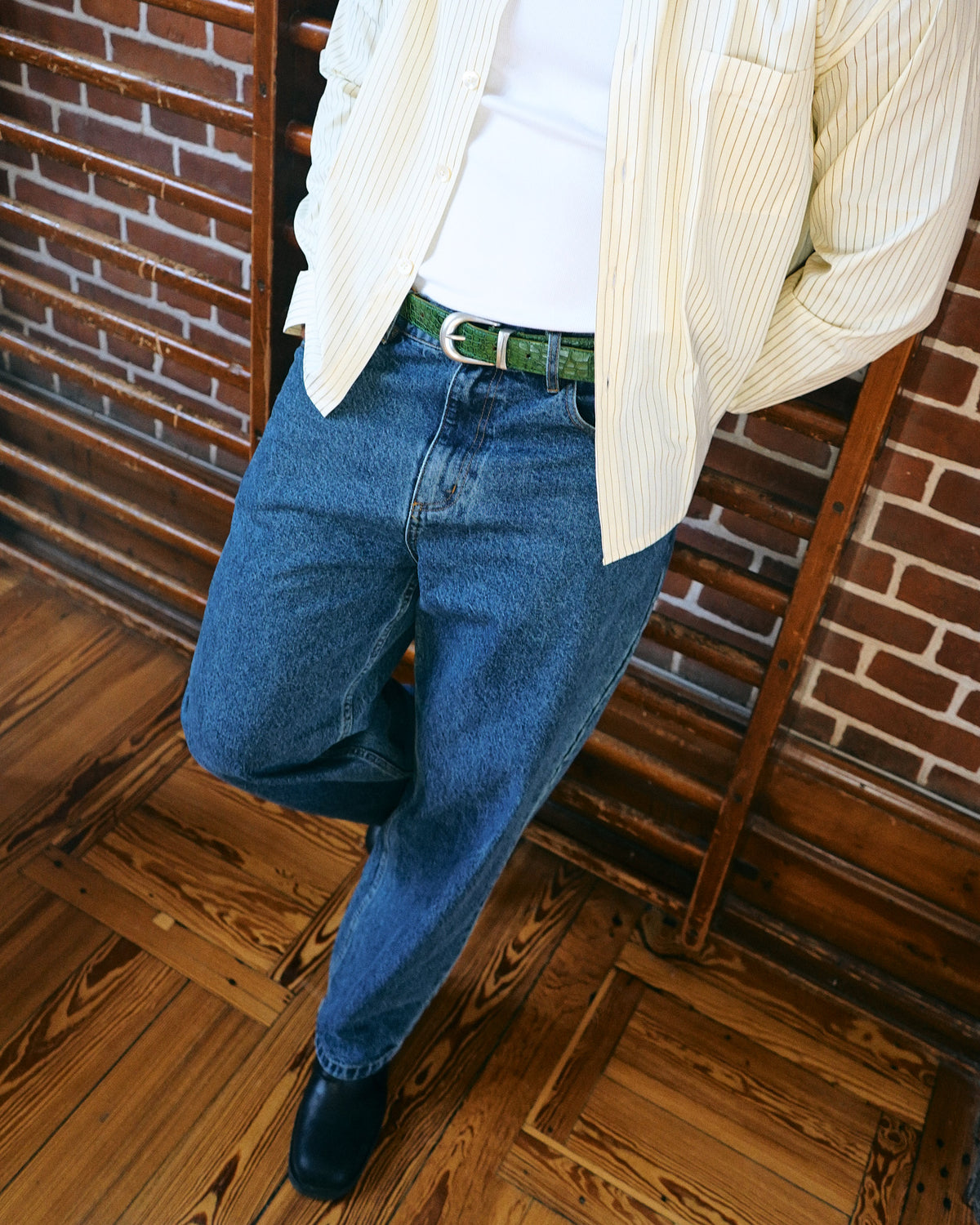 Leather Belt - Green Croc