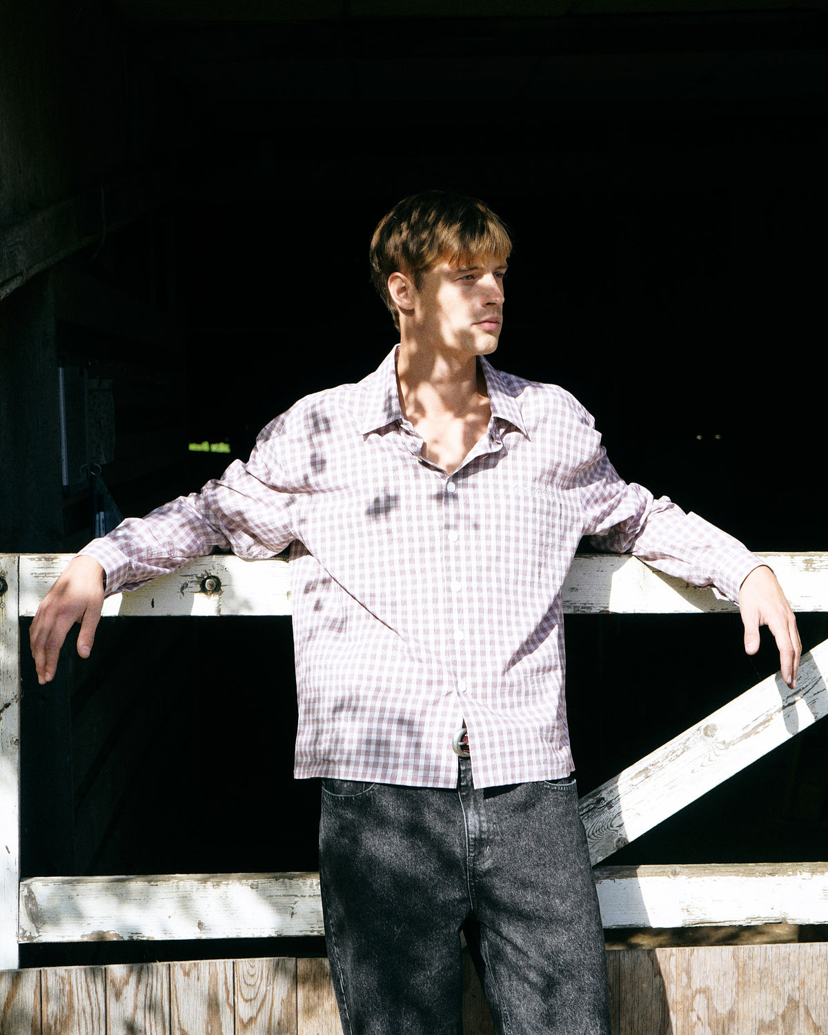 LS Checkered Shirt - Beige/Magenta