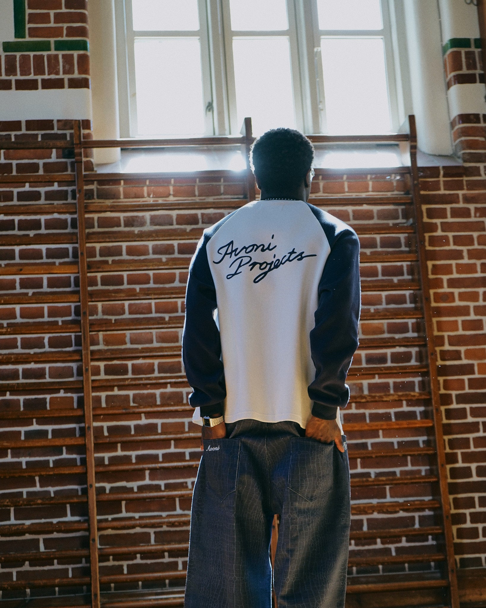 LS Waffle Raglan Tee - Marshmallow/Navy
