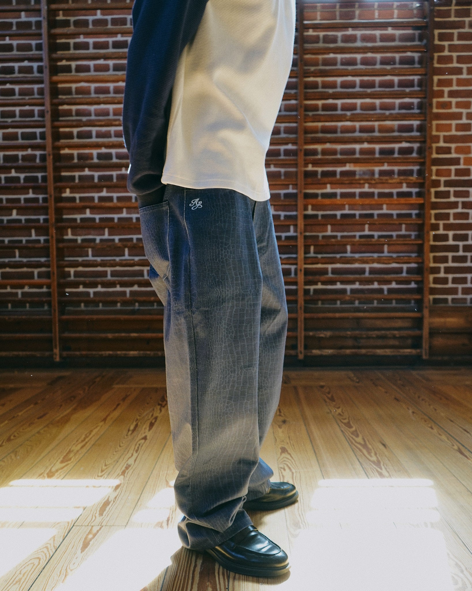 Baggy Canvas Pants - Blue Croc